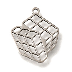 201 Stainless Steel Pendants, Rubik's Cube Charms, Stainless Steel Color, 20x16.5x1mm, Hole: 1.5mm(STAS-R136-02P)