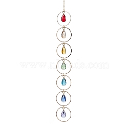 Faceted Glass Suncatchers, Rainbow Maker, Pendant Decorations, with Brass Cable Chains, Teardrop, 296mm, Pendants: 16x19x5mm(HJEW-JM01649-02)