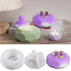 Faceted Hexagon DIY Silicone Candle Cup Molds, Storage Box Molds, Resin Cement Plaster Casting Molds, White, 72~83x72~83x40mm, 2pcs/set(DIY-P078-05)