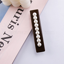 Rectangle Cellulose Acetate Hair Barrettes, Plastic Imitation Pearls Hair Accessories for Girls, Coconut Brown, 87x16x25mm(PW-WG35971-03)