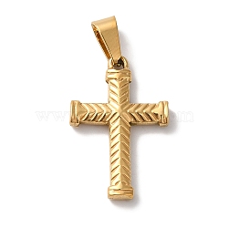 PVD Vacuum Plating 304 Stainless Steel Pendants, Cross Charms, Religion, Golden, 24x16x3mm, Hole: 7x3.5mm(STAS-L081-040G-02)