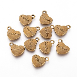 Tibetan Style Alloy Pendants, Heart with Word Grandma, Cadmium Free & Nickel Free & Lead Free, Antique Bronze, 16x17x3mm, Hole: 2mm(TIBEP-5408-AB-FF)