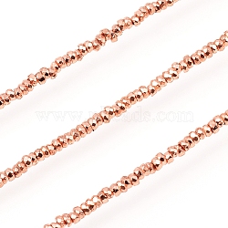 Electroplated Non-magnetic Synthetic Hematite Beads, Nickel Free & Lead Free Strands, Rondelle, Faceted, Rose Gold Plated, 2x1mm, Hole: 0.7mm, about 390pcs/Strand, 15.75 inch(40cm)(G-F682-07-RG)