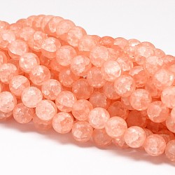 Synthetic Crackle Quartz Bead Strands, Round, Dyed, Frosted, Light Salmon, 8mm, Hole: 1mm, about 50pcs/strand, 15.75 inch(X-CCG-K002-8mm-04)