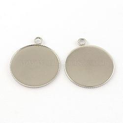 304 Stainless Steel Pendants, Cabochon Settings, Milled Edge Bezel Cups, Flat Round, Stainless Steel Color, Tray: 30mm, 36x31x2mm, Hole: 3mm(STAS-S046-02)