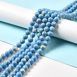 Synthetic Turquoise and Sea Shell Assembled Beads Strands, Dyed, Round, Blue, 4mm, Hole: 0.6mm, about 92pcs/strand, 15.55''(39.5cm)(G-D482-01A-04)