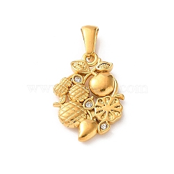 304 Stainless Steel Crystal Rhinestone Pendants, Fruit Charms, Golden, Mango, 24x17x3mm, Hole: 6.5x3mm(RB-CBA2A5E-02G-03)