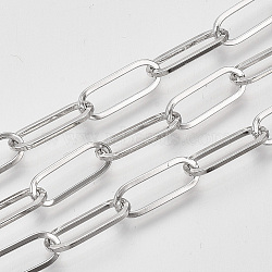 Unwelded Iron Paperclip Chains, Flat Oval, Drawn Elongated Cable Chains, with Spool, Platinum, 16x7x1.6mm, about 82.02 Feet(25m)/roll(CH-S125-02A-P)