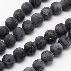 Natural Larvikite/Black Labradorite Beads Strands, Frosted, Round, 10mm, Hole: 1mm, about 38pcs/strand, 14.9 inch(G-D692-10mm)