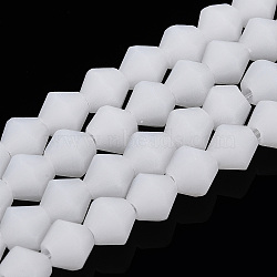 Imitation Jade Frosted Glass Bead Strands, Faceted, Bicone, Snow, 6x6mm, Hole: 1.2mm, about 45~47pcs/strand, 9.65~9.84 inch(24.5~25cm)(EGLA-A039-J6mm-MD06)