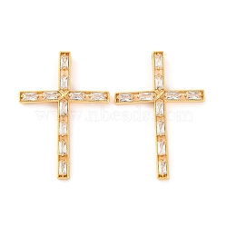 Brass Micro Pave Clear Cubic Zirconia Pendants, Cross, Real 18K Gold Plated, 36.9x25.5x2.6mm, Hole: 3x1.5mm(KK-U017-09A-G)