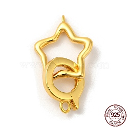 Rack Plating 925 Sterling Silver Fold Over Clasps, Star, with 925 Stamp, Real 18K Gold Plated, star: 14x11.5x2mm, Hole: 1mm, clasp: 10.5x9x1.5mm, Hole: 1.2mm(STER-G038-10G)