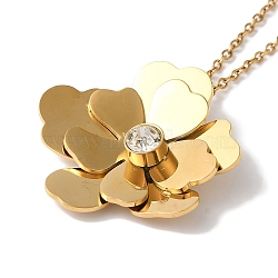 Ion Plating(IP) 304 Stainless Steel Crystal Rhinestone Flower Pendant Necklaces, Cable Chain Necklaces for Women, Golden, 17.87 inch(45.4cm)(NJEW-K274-04G)