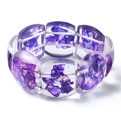 Dyed Natural Selenite & Synthetic Opal Stretch Bracelets, Epoxy Resin Domino Bracelets for Women, Dark Violet, Inner Diameter: 2-3/8 inch(6.1cm)(BJEW-G702-07A)