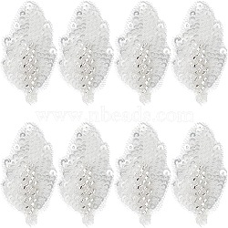 Computerized Embroidery Cloth Iron on/Sew on Patches, Appliques, Costume Accessories, with Rhinestone and Seed Beads, Leaf, Clear, 41.5x26x3mm, 8pcs/set(DIY-FG0006-29B)