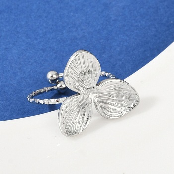 304 Stainless Steel Cuff Rings, Clover, Stainless Steel Color, 19x17mm, Inner Diameter: 19mm