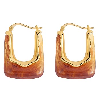 Acrylic Rectangle Thick Hoop Earrings, Minimalist Golden Alloy Jewelry Gifts for Women, Coffee, 31x21mm, Pin: 1mm