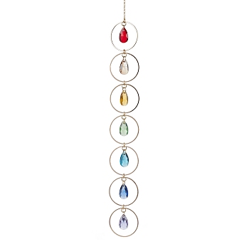 Faceted Glass Suncatchers, Rainbow Maker, Pendant Decorations, with Brass Cable Chains, Teardrop, 296mm, Pendants: 16x19x5mm