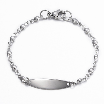 304 Stainless Steel ID Bracelets, with Lobster Claw Clasps, Flat Round, Stainless Steel Color, 6-1/4 inch(160mm)
