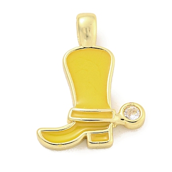 Brass with Cubic Zirconia with Enamel Pendant, Long-Lasting Plated, Lead Free & Cadmium Free, Shoes, Gold, 19.5x14.5x3mm, Hole: 3.7x2.2mm