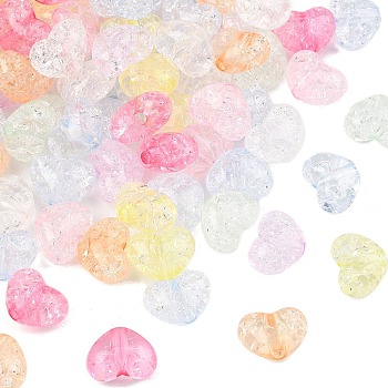 Transparent Crackle Acrylic Beads, Heart, Mixed Color, 10x13.5x8mm, Hole: 2.5mm, about 909pcs/500g