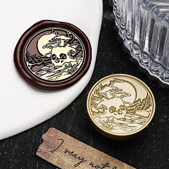 Halloween Theme Golden Tone Brass Wax Seal Stamp Head, for DIY Wax Seal Stamp Making, Skull, 30x15x15mm, Hole: 6.9mm