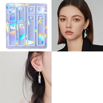 Rectangle Shape Holographic Pendant DIY Silicone Mold, Resin Casting Molds, for UV Resin, Epoxy Resin Craft Making, Light Sky Blue, 76x70x6.5mm, Hole: 3mm, Inner Diameter: 10~49x9.5~10mm