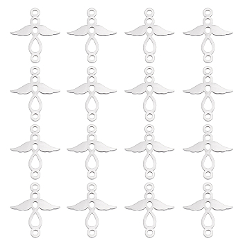 Unicraftale 201 Stainless Steel 2-Loop Link Pendants, Angel, Stainless Steel Color, 15.5x14x1mm, Hole: 1.4mm, 40pcs/box