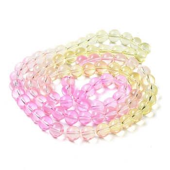 Baking Painted Transparent Glass Beads, Gradient Color, Segmented Multi-color Beads, Round, Light Yellow, 10mm, Hole: 1.5mm, about 85pcs/strand, 30.63''~30.91''(77.8~78.5cm)