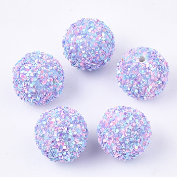 Acrylic Beads, Glitter Beads,with Sequins/Paillette, Round, Lilac, 19.5~20x19mm, Hole: 2.5mm