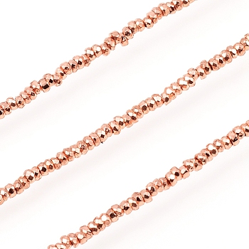 Electroplated Non-magnetic Synthetic Hematite Beads Strands, Rondelle, Faceted, Rose Gold Plated, 2x1mm, Hole: 0.7mm, about 390pcs/Strand, 15.75 inch(40cm)