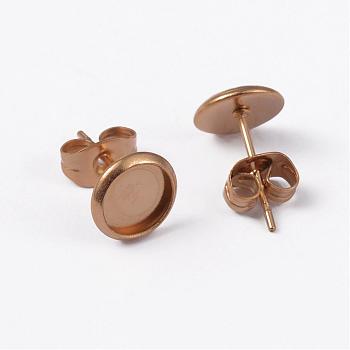 Ion Plating(IP) 304 Stainless Steel Stud Earring Settings, Golden, Tray: 6mm, 12x8mm, Pin: 0.8mm