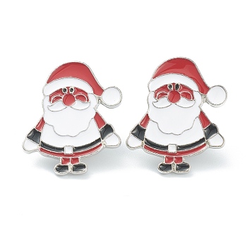 Christmas Themed Alloy Enamel Brooches, Enamel Pin, with Clutches, Santa Claus, Colorful, 26.5x22x9mm, Pin: 1mm