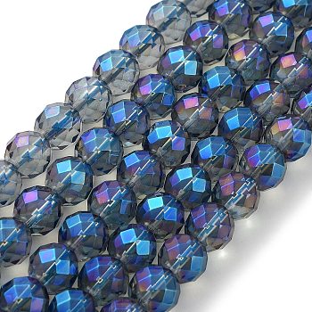 Electroplated Synthetic Quartz Crystal Beads Strands, Faceted, Round, Blue Plated, 10mm, Hole: 1.2mm, about 39pcs/strand, 15.35''(39cm)
