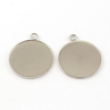 304 Stainless Steel Pendants, Cabochon Settings, Milled Edge Bezel Cups, Flat Round, Stainless Steel Color, Tray: 30mm, 36x31x2mm, Hole: 3mm
