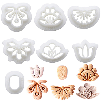 7Pcs 7 Styles Flower & Oval Resin Clay Cutters, Cutters Mold Ceramics Dotting Tools, White, 20~25.5x17~32x11.5~12mm, Inner Diameter: 11.5~21.5x8~23mm, 1pc/style