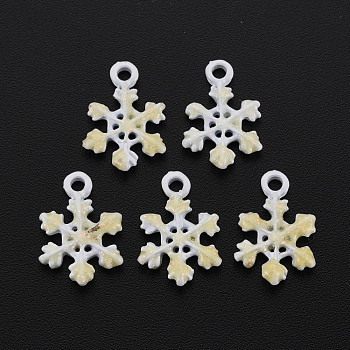 Spray Painted Alloy Enamel Charms, with Glitter Powder, Cadmium Free & Nickel Free & Lead Free, Snowflake, Champagne Yellow, 14x10x2mm, Hole: 1.4mm