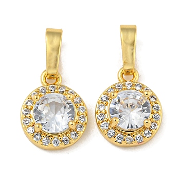 Brass Micro Pave Cubic Zirconia Pendants, Cadmium Free & Lead Free, Flat Round, Real 18K Gold Plated, 11x9x4mm, Hole: 3.5x6mm