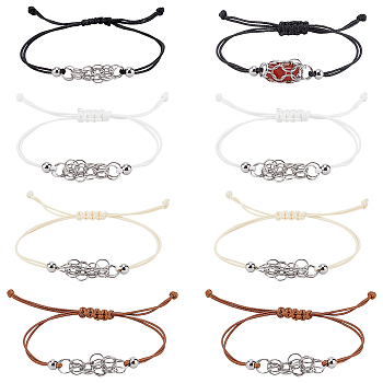 Elite 8Pcs 4 Colors 304 Stainless Steel Macrame Pouch Bracelet Making for Stone Holder, Adjustable Waxed Polyester Cord Braided Link Bracelet Making, Mixed Color, Inner Diameter: 3/8~3-1/4 inch(0.9~8.2cm), 2Pcs/color