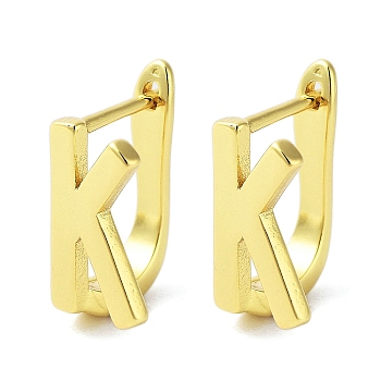 Brass Letter Stud Earrings for Women, Lead Free & Cadmium Free, Real 18K Gold Plated, Letter K, 15x7.5mm