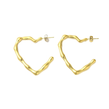 Ion Plating(IP) 304 Stainless Steel Stud Earrings, Real 18K Gold Plated, Heart, 40x38x3.5mm