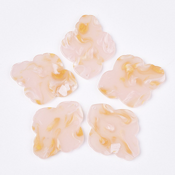 Cellulose Acetate(Resin) Pendants, Flower, Pink, 38.5x31x2mm, Hole: 1.5mm