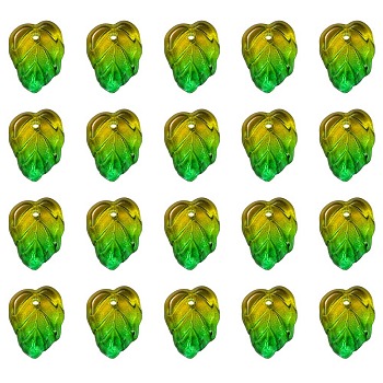 Autumn Theme Two-Tone Transparent Glass Charms, Leaf, Green Yellow, 13.5x10.5x3.5mm, Hole: 1.2mm