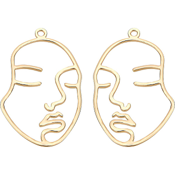 Brass Open Back Bezel Pendants, For DIY UV Resin, Epoxy Resin, Pressed Flower Jewelry, Face, Real 18K Gold Plated, 43.5x25.5x1mm, Hole: 2mm, 10pcs/box