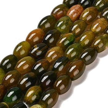 Natural Agate Beads Strands, Bongo Shape, Dyed & Heated, Drum, Olive, 13~14x10mm, Hole: 1.2mm, about 28pcs/strand, 15.16''(38.5cm)