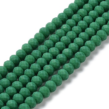 Glass Beads Strands, Faceted, Frosted, Rondelle, Medium Sea Green, 8mm, Hole: 1mm, about 63~65pcs/strand, 39~40cm