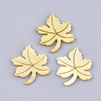 Autumn Theme Yellow Shell Pendants, Maple Leaf, Yellow, 21x17.5x1.5mm, Hole: 0.8mm