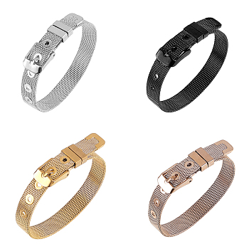 304 Stainless Steel Watch Bands, Watch Belt Fit Slide Charms, Mixed Color, 8-1/2 inch(21.5cm), 10mm, 4color, 1pc/color, 4pcs