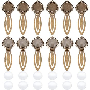 DIY Blank Dome Bookmark Making Kit, Including Tibetan Style Bookmark Cabochon Settings, Glass Cabochons, Antique Bronze, 24Pcs/box