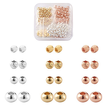 Brass Spacer Beads, Rondelle & Round & Flat Round & Column, Mixed Color, 360pcs/box
